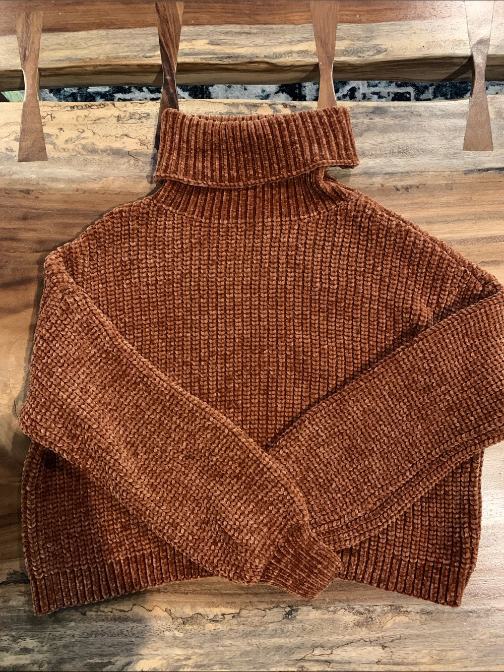 Zenana Cozy Chenille Turtleneck Sweater - Rust Brown